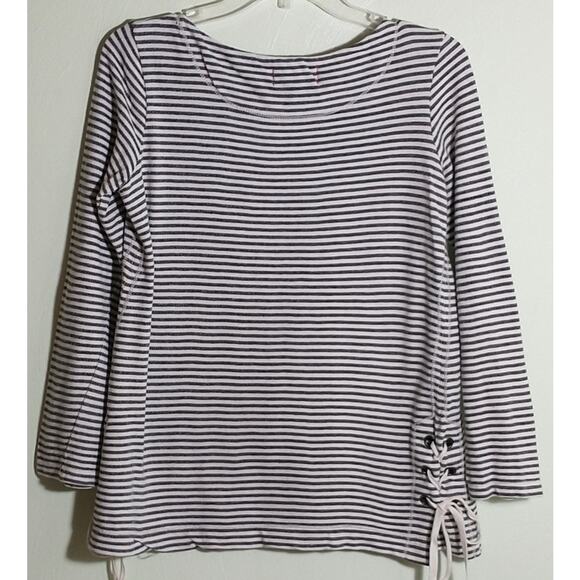 Max Studio Weekend Nautical Top Women's Size S Black White Striped Long Sleeve - Picture 3 of 12